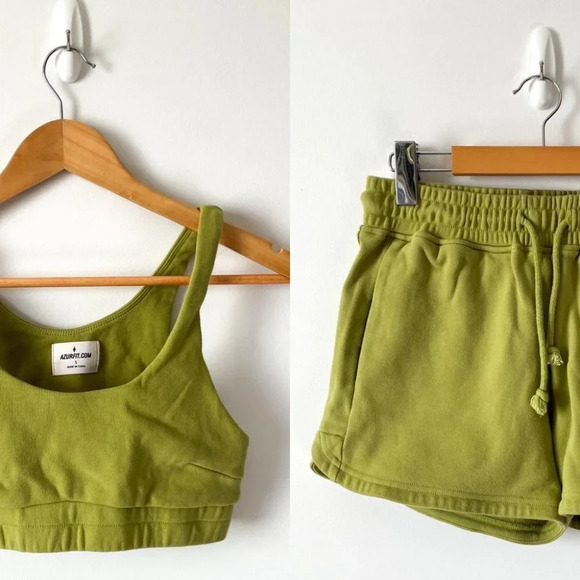 AzurFit Lounge Set Sweat Shorts and Crop Tank Matcha Green Size Small - Picture 1 of 8